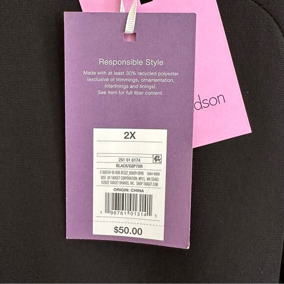 Sergio Hudson X Target Dress Black Strong Shoulder Long Sleeve Midi Plus Size 2X - Picture 13 of 13